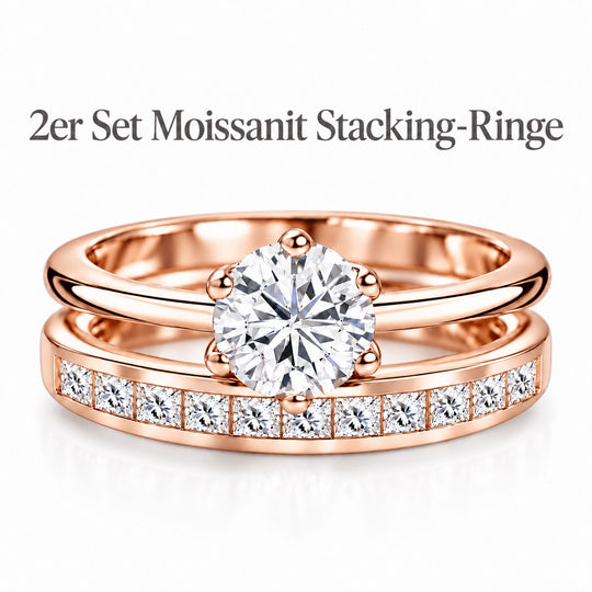 D'Joy 1,57 ct. 2er-Set Moissanit Stacking Ringe, 925 Silber rhodiniert