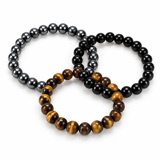 3er Set - Schwarzer Achat, Erfrischen gelbes Tigerauge Schmuck Armbänder, ca. 200.00 ct