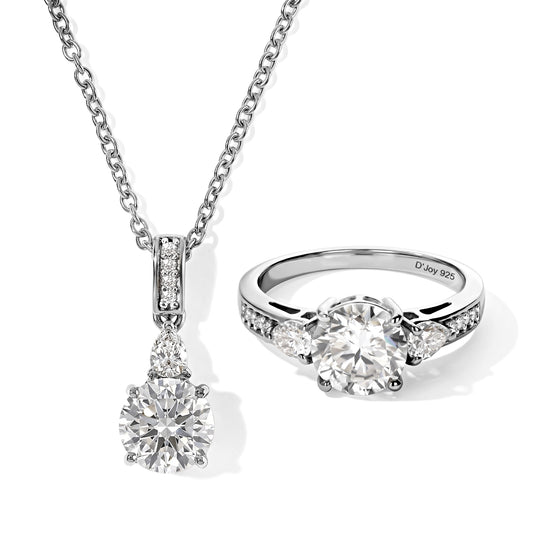 D'Joy Moissanit Schmuckset ca. 50 cm 925 Silber 750 Vergoldet und Edelstahl 750 Vergoldet (Größe 20) ca. 3,57 ct.