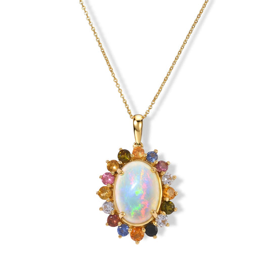 D'Joy AAA Natürlicher, äthiopischer Welo Opal, Mehrfarbig Saphir Schmuckset (10-15 Werktage Lieferzeit) ca. 50 cm 925 Silber 750 Gelbgold vermeil ca. 6.29 ct