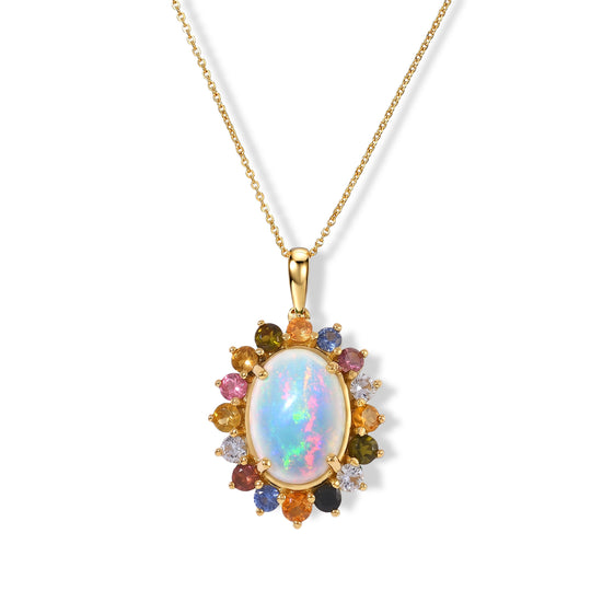 D'Joy AAA Natürlicher, äthiopischer Welo Opal, Kagem Sambischer Smaragd Anhänger mit Kette, ca. 50 cm 925 Silber 750 Gelbgold vermeil ca. 6.00 ct