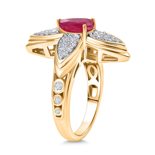D'Joy Afrikanischer Rubin und Zirkon Ring und Ohrringe