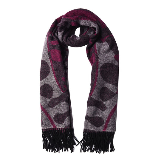LA MAREY - 100% Lammwolle Schal, Jacquard-Blätter-Muster, 175x70+10cm, Lila