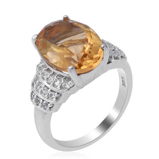 Citrin Ring 925 Silber platiniert 5.07 ct