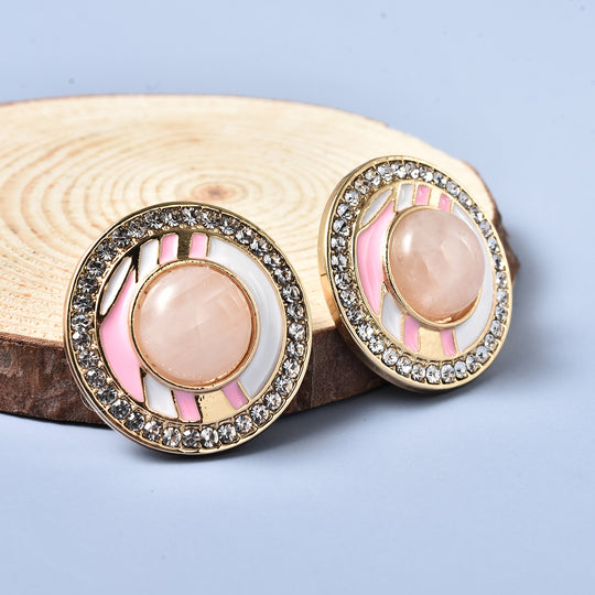 Mischen Rosa Quarz, Weißer Österreichischer Kristall Ohrringe emailliert ca. 0,00 ct.