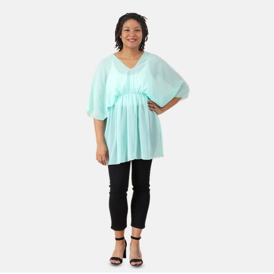 V-Ausschnitt Chiffon Top, Beige