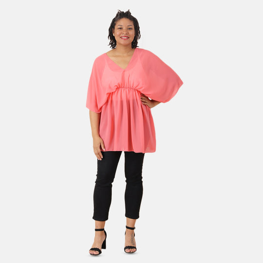 V-Ausschnitt Chiffon Top, Beige