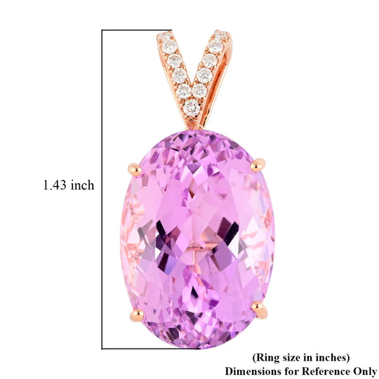 ILIANA AAA Patroke Kunzit und weißer Diamant-Anhänger SI G-H, zertifiziert und geprüft, 750 Roségold ca. 35.10 ct