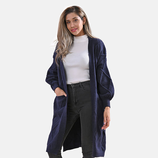LA MAREY - lange Strickjacke, Einheitsgröße Braun