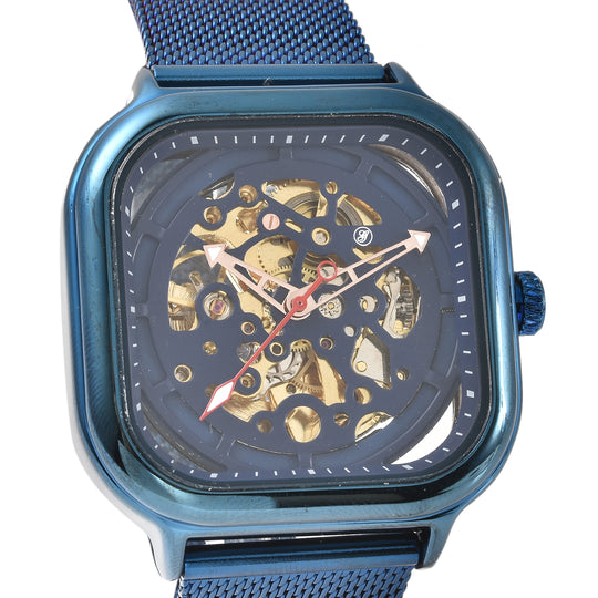 GENOA - Automatikwerk Schwarzes Zifferblatt, Wasserdichte Uhr mit schwarzem Edelstahl-Gewebeband