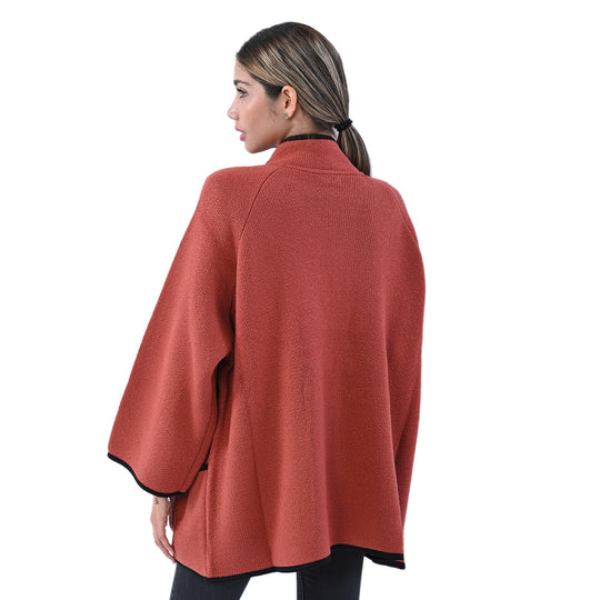 TAMSY Damen Strick-Mantel mit Schnalle, Beige