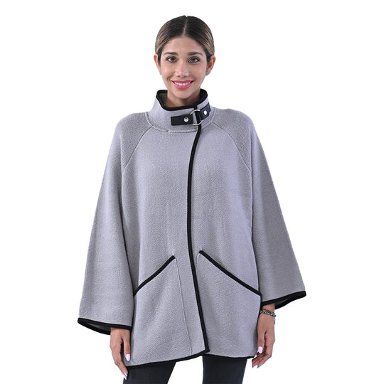 TAMSY Damen Strick-Mantel mit Schnalle, Beige