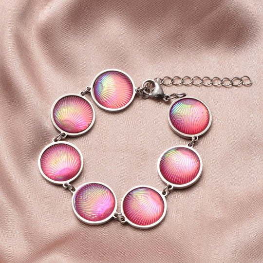 Muschel-inspiriertes Harzperlen-Design Armband, ca. 18.5 cm+ 5cm extender, Reiner Edelstahl, Rosa
