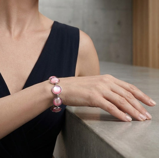 Muschel-inspiriertes Harzperlen-Design Armband, ca. 18.5 cm+ 5cm extender, Reiner Edelstahl, Rosa