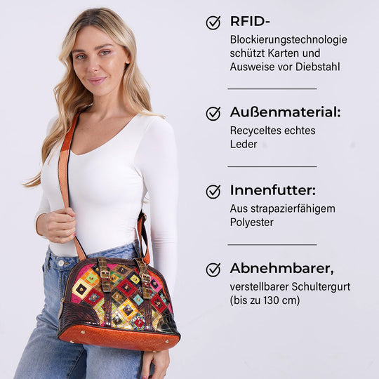 Chaos by Elsie Multicolor Kroko-Prägung Echtleder Crossbody Tasche mit RFID-Schutz und Mini-Taschenlampe und LA MAREY Schal aus 100 % Maulbeerseide