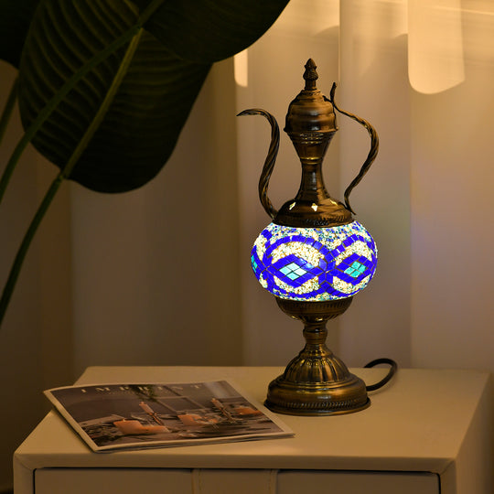 Handgefertigte orientalische Mosaik Glas Tischlampe - Weinkrug Form, Größe 12x38 cm, Blau