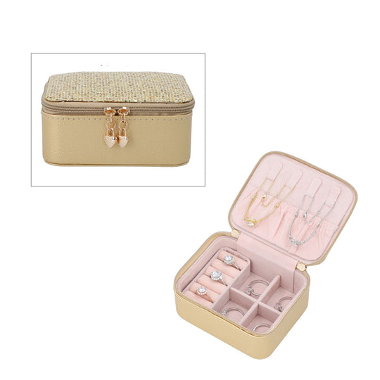 Glitzernde Schmuckschatulle aus naturfreundlichem Kunstleder, 11x9,4x5,5 cm, gold