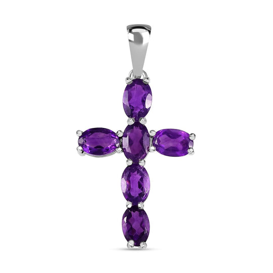 Afrikanischer Amethyst Kreuz Anhänger in 925 Silber - 2,70 ct.
