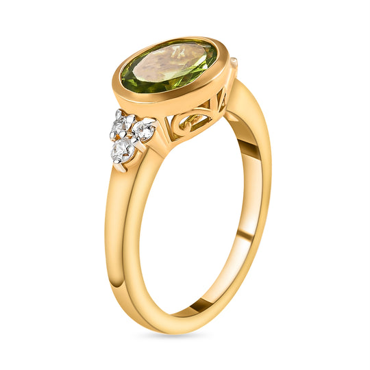 Natürlicher Peridot und weißer Zirkon-Ring, 925 Silber vergoldet ca. 2,07 ct
