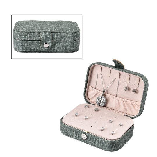 Schmuck Organizer aus naturfreundlichem Kunstleder mit Knopfverschluss, 16x11,5x5,5cm, Schwarz