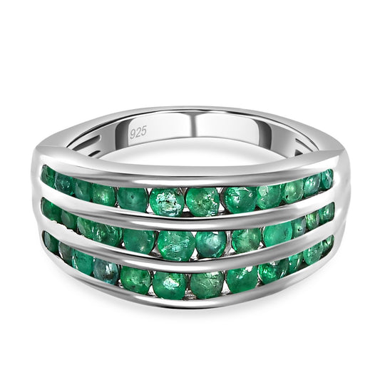 Premium Kagem sambischer Smaragd-Ring, 925 Silber platiniert (Größe 17.00) ca. 1.40 ct