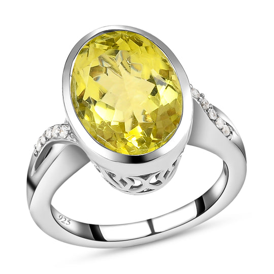Ouro Verde-Quarz und weißer Zirkon-Ring, 925 Silber platiniert ca. 5,77 ct