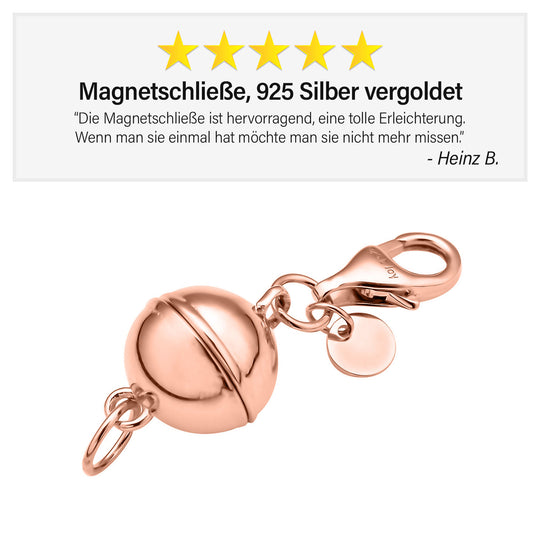 3er Set - Magnetverschluss Rundform, mit Karabinerverschluss, 925 Silber rhodiniert, rosévergoldet, vergoldet ca. 3,00g