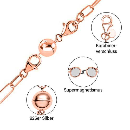 3er Set - Magnetverschluss Rundform, mit Karabinerverschluss, 925 Silber rhodiniert, rosévergoldet, vergoldet ca. 3,00g