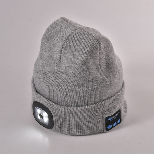 Vielseitige Strickmütze mit Bluetooth und eingebautem LED-Licht, 21x28cm, grau