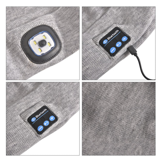 Vielseitige Strickmütze mit Bluetooth und eingebautem LED-Licht, 21x28cm, grau