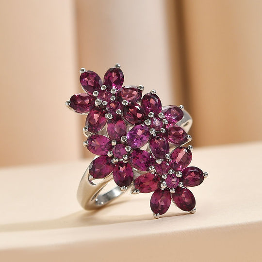 Rhodolith Granat-Ring, 925 Silber platiniert ca. 3,62 ct