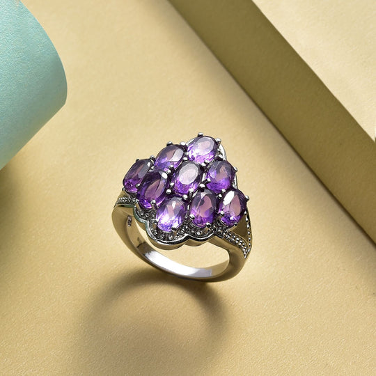 Afrikanischer Amethyst-Ring, Edelstahl, ca. 3,55 ct