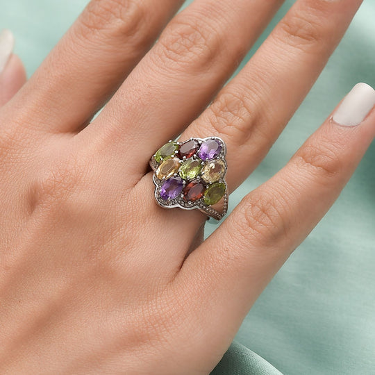 Mehrfarbiger Edelstein-Ring, Edelstahl, ca. 4,59 ct