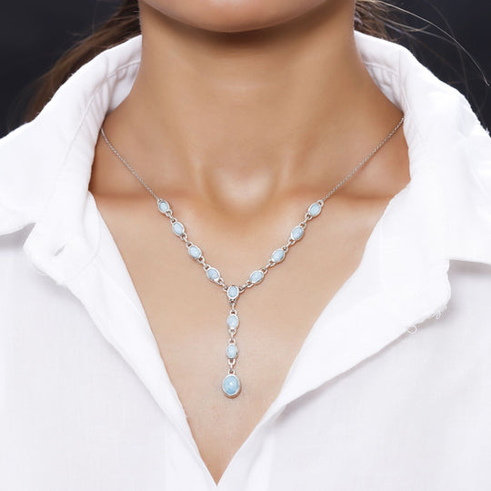 Larimar Collier, ca. 45 cm, 925 Silber platiniert ca. 7.24 ct