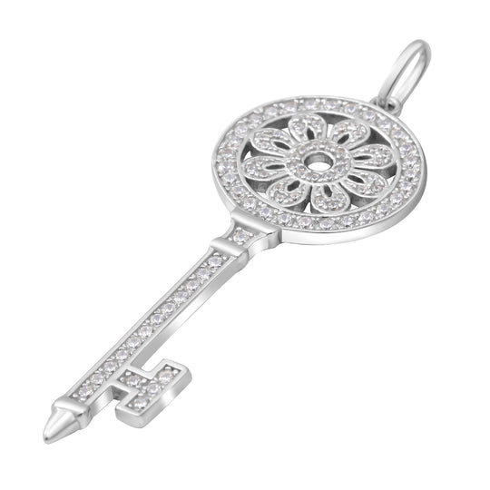 Lustro Stella - Weißer Zirkonia Schlüssel-Anhänger, 925 Silber rhodiniert ca. 1.21 ct