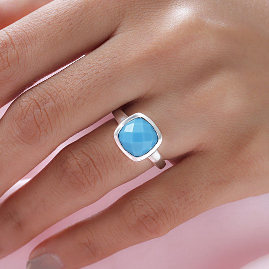Amerikanischer, natürlicher Sleeping Beauty Türkis-Ring, 925 Silber platiniert ca. 3.76 ct