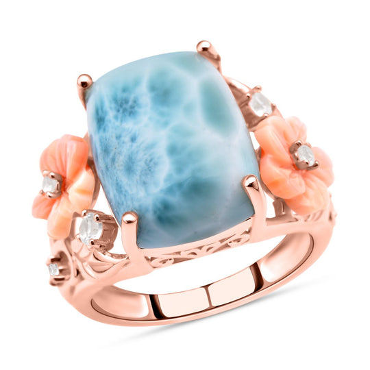 Jardin Kollektion - Larimar und rosa Perlmutt-Ring, 925 Silber rosévergoldet ca. 10,62 ct