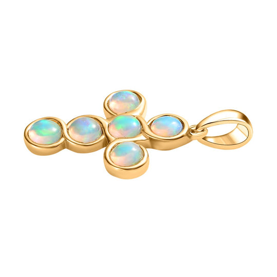 Natürlicher, äthiopischer Welo Opal Kreuz-Anhänger, 925 Silber vergoldet ca. 1.52 ct