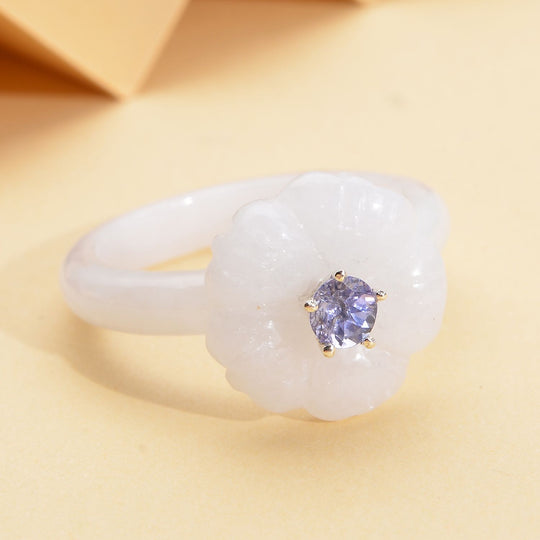 Jardin Kollektion - Weißer Jade und Tansanit-Ring, 925 Silber rhodiniert ca. 16,07 ct