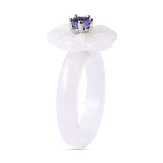 Jardin Kollektion - Weißer Jade und Tansanit-Ring, 925 Silber rhodiniert ca. 16,07 ct