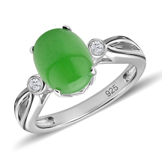 Grüne Jade, weißer Zirkon Ring, 925 Silber rhodiniert ca. 3.76 ct