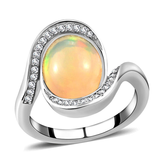 Natürlicher, äthiopischer Welo Opal und weißer Zirkon-Ring, 925 Silber platiniert ca. 2.22 ct