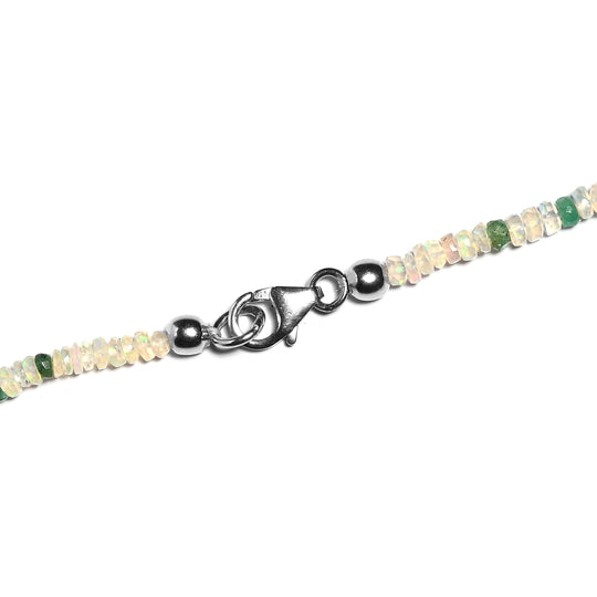 Natürliche, äthiopische Opal und Kagem sambische Smaragd-Halskette, ca. 50 cm, 925 Silber ca. 42.00 ct