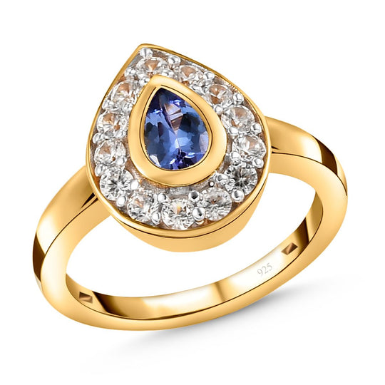 Tansanit und weißer Zirkon-Ring, 925 Silber vergoldet ca. 1.04 ct