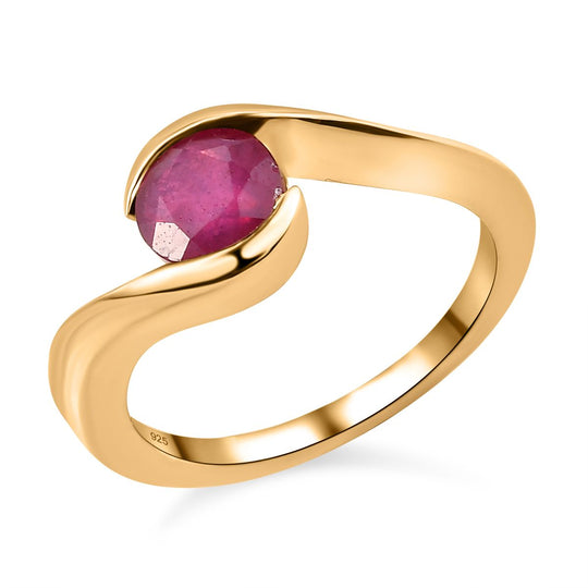 Afrikanischer Rubin (Fissure gefüllt)-Ring, 925 Silber vergoldet (Größe 18.00) ca. 1.32 ct