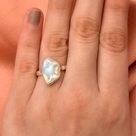 Natürlicher, äthiopischer Welo Opal Ring, 925 Silber ca. 5.00 ct