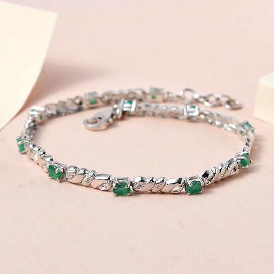 Kagem sambisches Smaragd-Armband, ca. 19 cm, 925 Silber platiniert ca. 1.29 ct