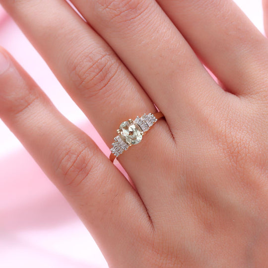 AAA Turkizit und weißer Diamant Ring, 925 Silber Gelbgold Vermeil ca. 1.02 ct