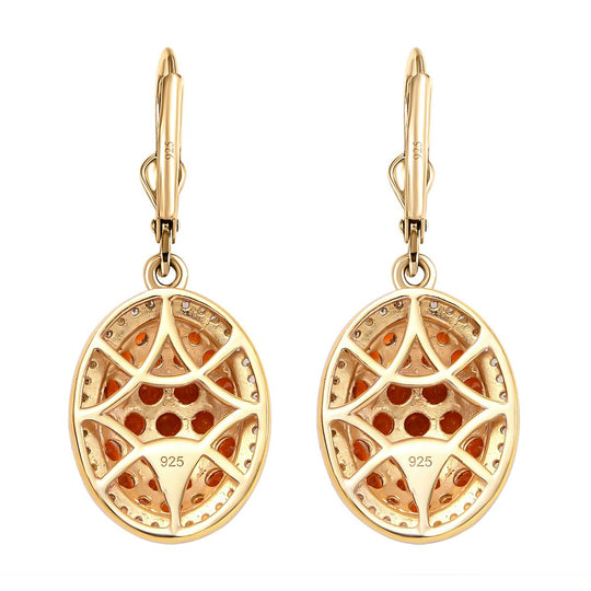 Salamanca Feueropal und weiße Zirkon-Ohrringe, 925 Silber Gelbgold Vermeil ca. 2,82 ct