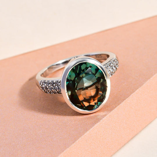 Aqua Terra Costa Quarz Triplett und weißer Zirkon-Ring, 925 Silber platiniert ca. 5.26 ct